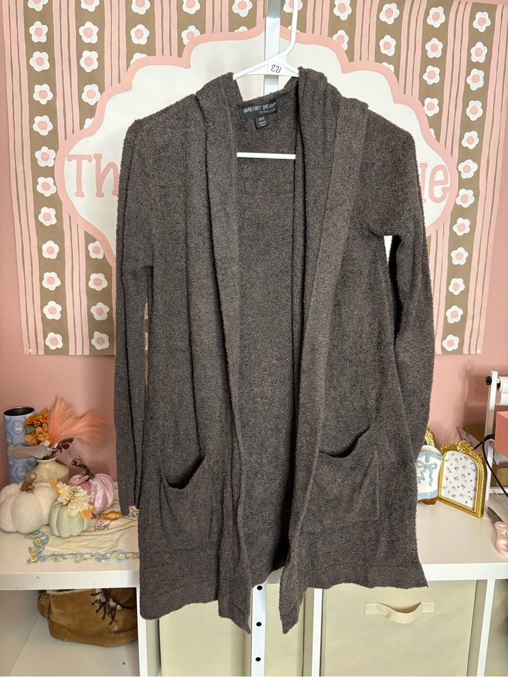 Barefoot Dreams Plush Open-Front Hooded Cardigan in Taupe